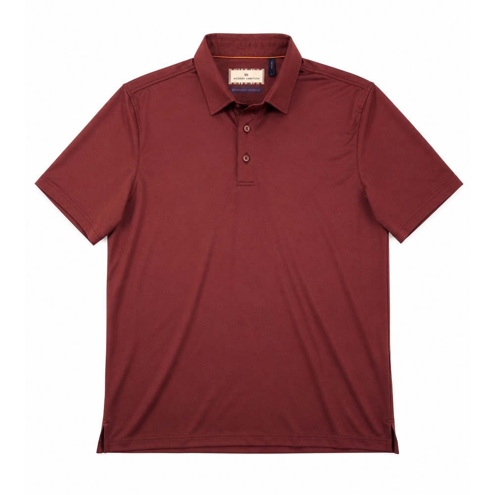 Modern Ambition Mens Technical Polo Shirt Large Burgundy Recycled Blend C1223-28